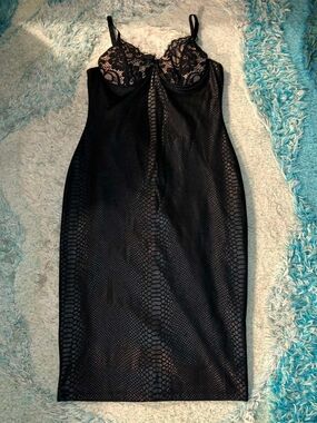 Chantria Black Lace Bustier Snake Skin Print Dress Size by Emprada Size L
